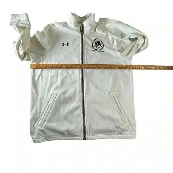 Under Armour White Full Zip Jacket Embroidered Spartan Lacrosse Zip Pockets - Picture 4 of 10